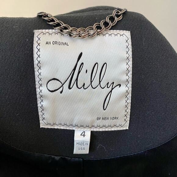 MILLY Jacket Blazer Black Lamb Leather Shoulder Snap Front Black Career 4 - Picture 3 of 8